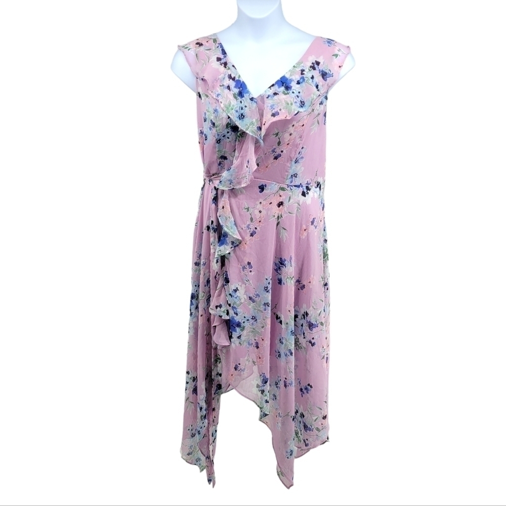 Emma Michele Women's Maxi Dress‎ Plus Size 3X Purple Sheer Floral
